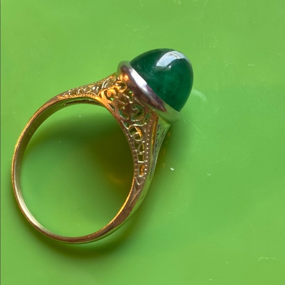 Art Deco Emerald Cabochon Ring - Picture 6 of 13